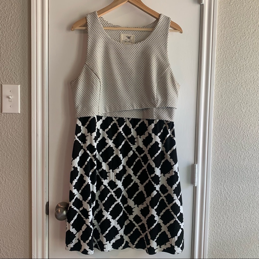 Anthropology Tabitha Asymmetrical Sleeveless Knee-length black and white dress